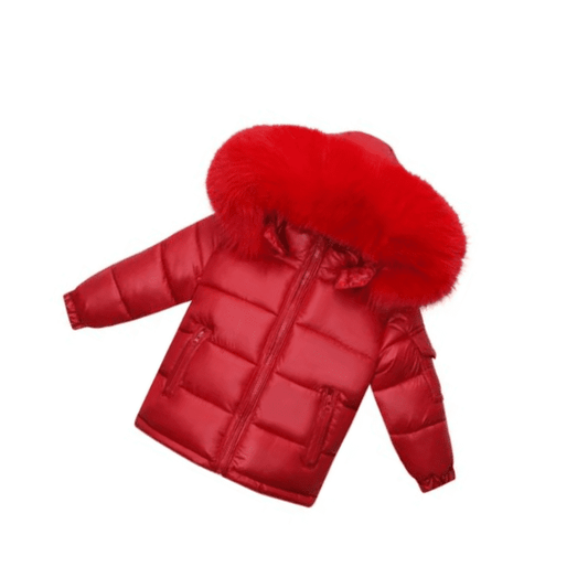 *SALE* Baby Girl Red Puffer Coat with Faux Fur Hood "MYD409R"