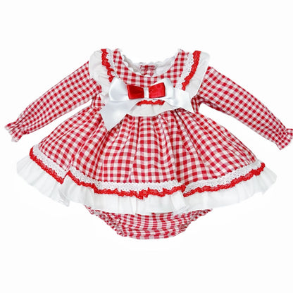 *SALE* Baby Girl Red Red Checked Puff Dress with Pants "MYDB2489R"