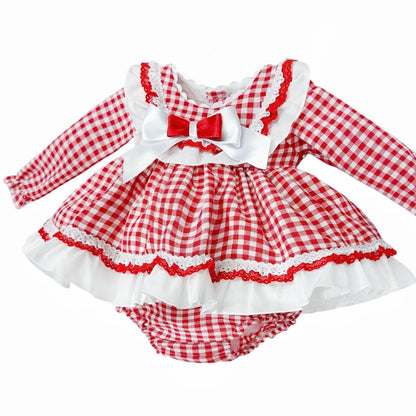*SALE* Baby Girl Red Red Checked Puff Dress with Pants "MYDB2489R"