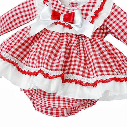 *SALE* Baby Girl Red Red Checked Puff Dress with Pants "MYDB2489R"