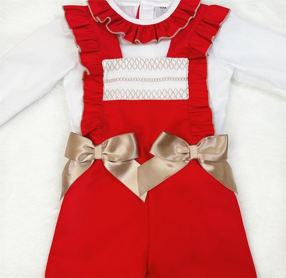 *SALE* Baby Girl Red Smocked Dungaree with Shirt "MYD2378R"