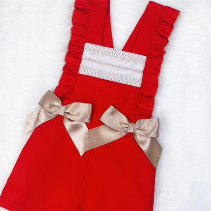 *SALE* Baby Girl Red Smocked Dungaree with Shirt "MYD2378R"