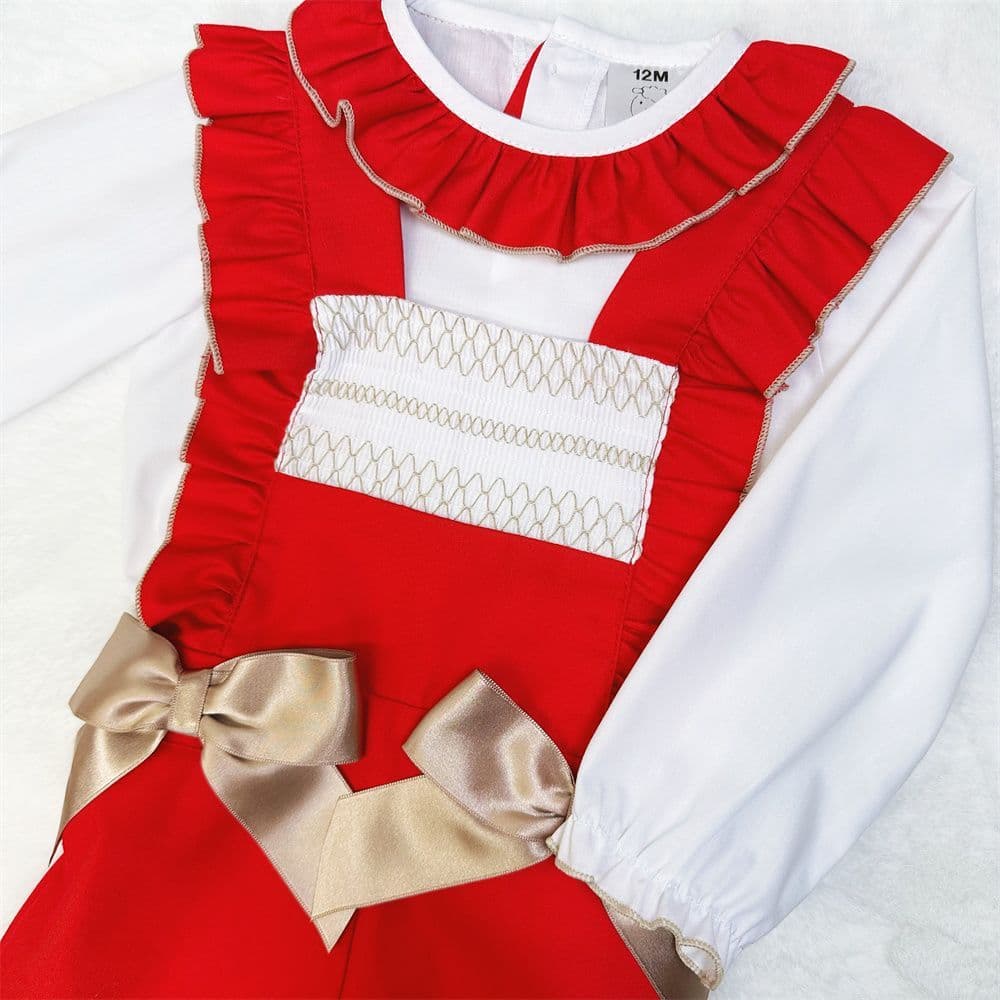 *SALE* Baby Girl Red Smocked Dungaree with Shirt "MYD2378R"