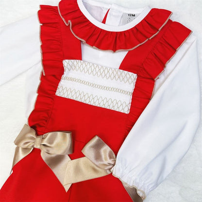 *SALE* Baby Girl Red Smocked Dungaree with Shirt "MYD2378R"