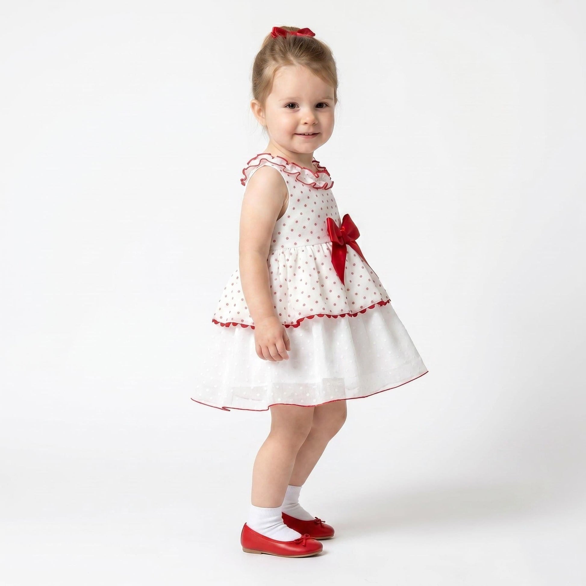 *SALE* Baby Girl Red Spotty Sheer Puff Ball Dress with Pants "MYD2437R"
