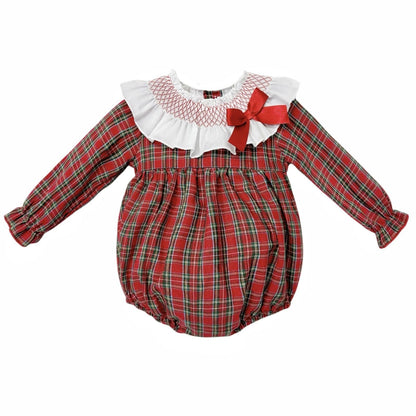 *SALE* Baby Girl Red Tartan Big Collar Smocked Romper "MYDB2497R