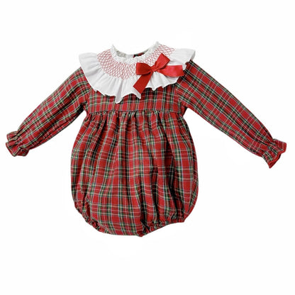 *SALE* Baby Girl Red Tartan Big Collar Smocked Romper "MYDB2497R