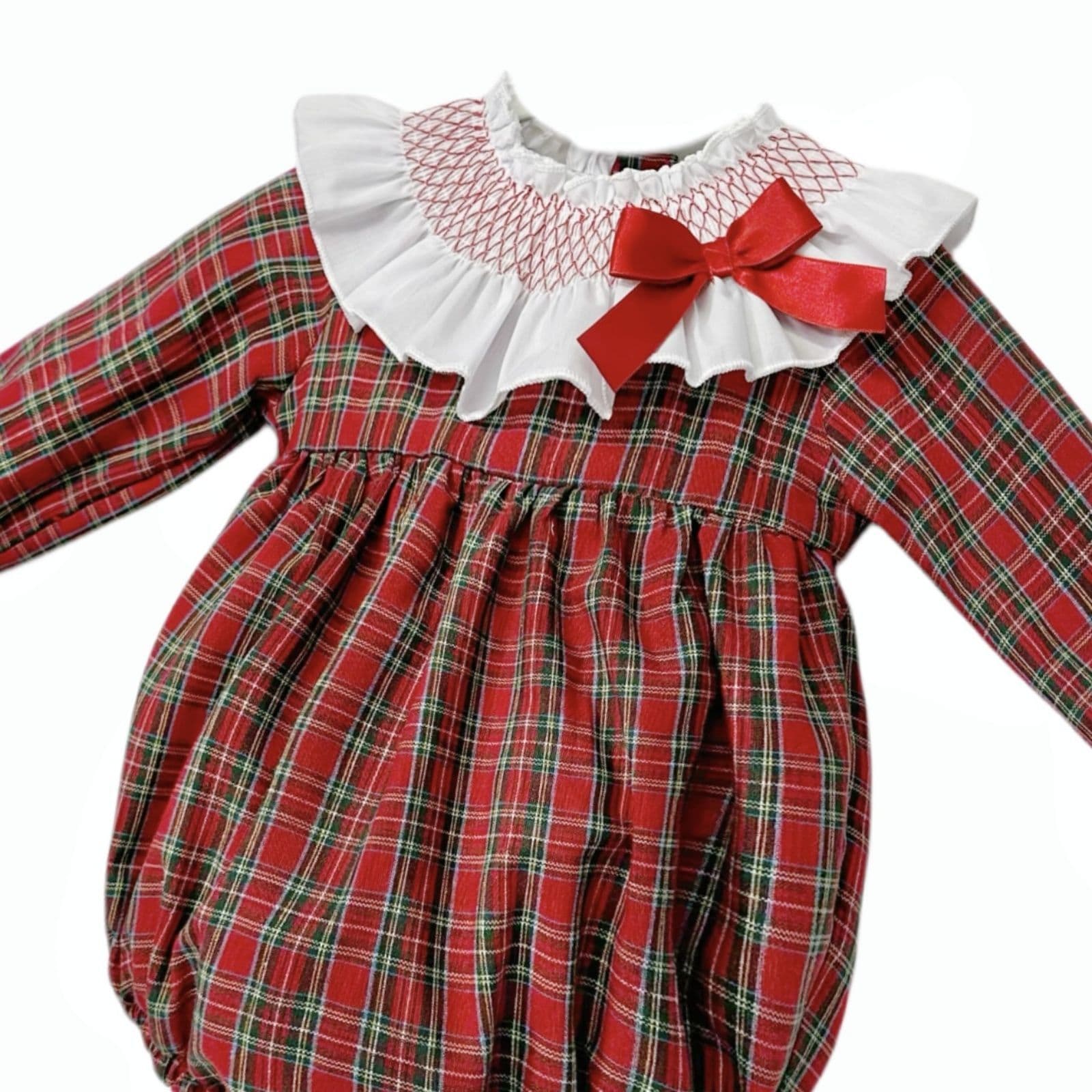 *SALE* Baby Girl Red Tartan Big Collar Smocked Romper "MYDB2497R