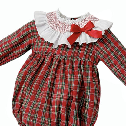 *SALE* Baby Girl Red Tartan Big Collar Smocked Romper "MYDB2497R