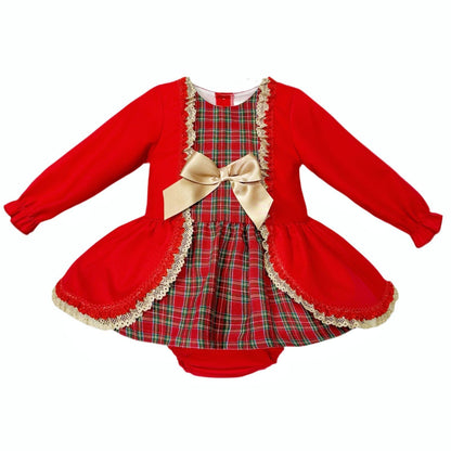 *SALE* Baby Girl Red Tartan Lace Dress with Pants "MYDB2492"