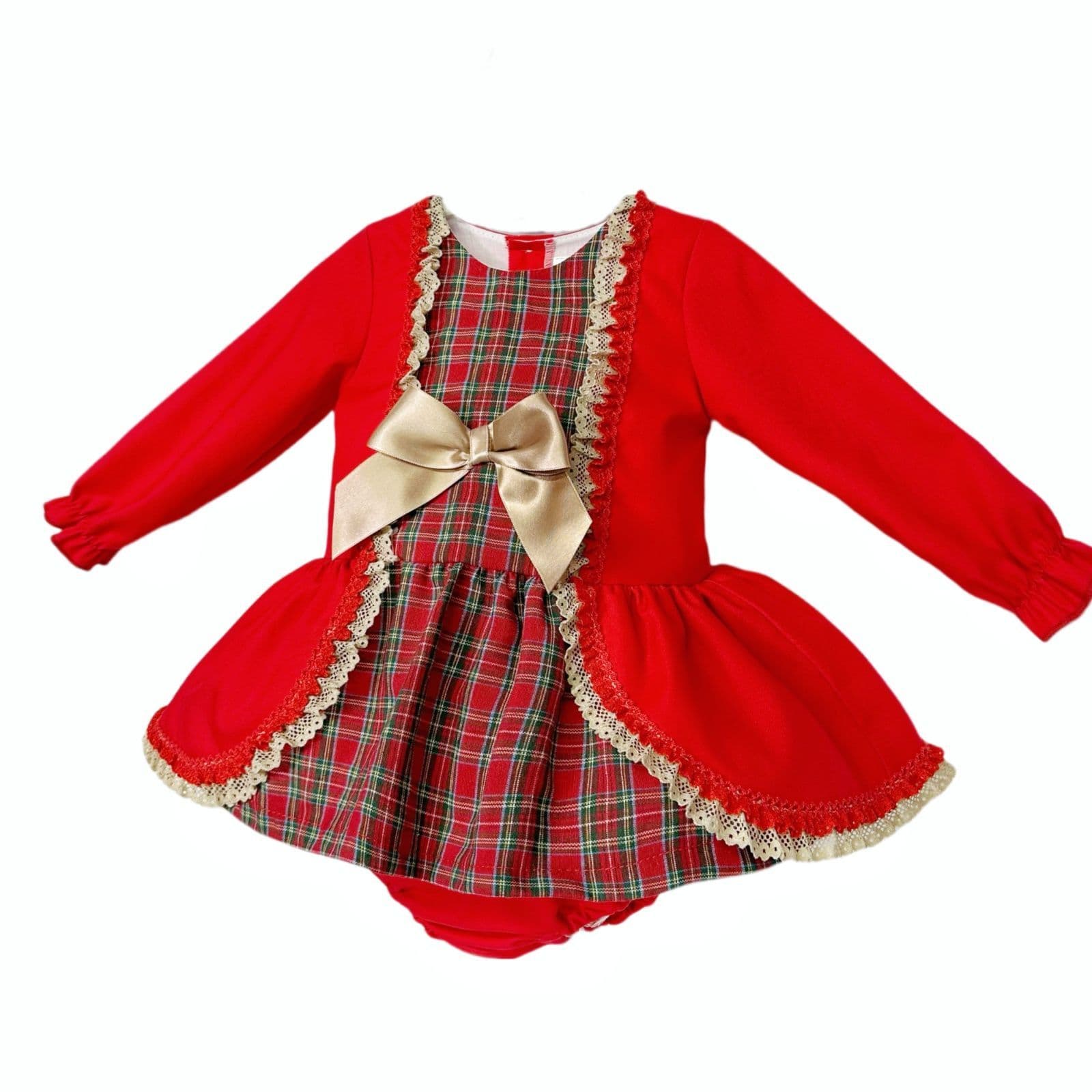 *SALE* Baby Girl Red Tartan Lace Dress with Pants "MYDB2492"