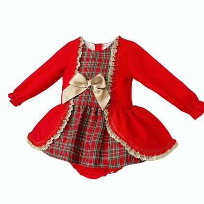 *SALE* Baby Girl Red Tartan Lace Dress with Pants "MYDB2492"
