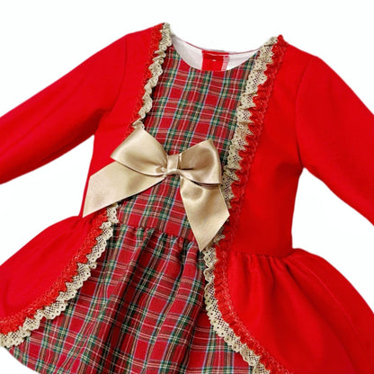 *SALE* Baby Girl Red Tartan Lace Dress with Pants "MYDB2492"
