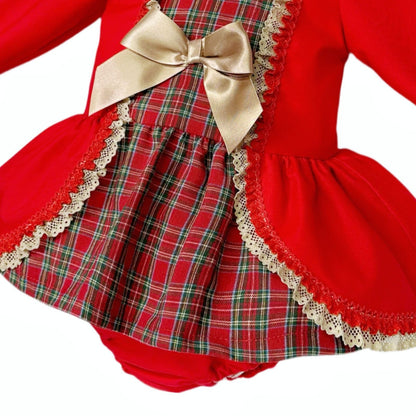 *SALE* Baby Girl Red Tartan Lace Dress with Pants "MYDB2492"
