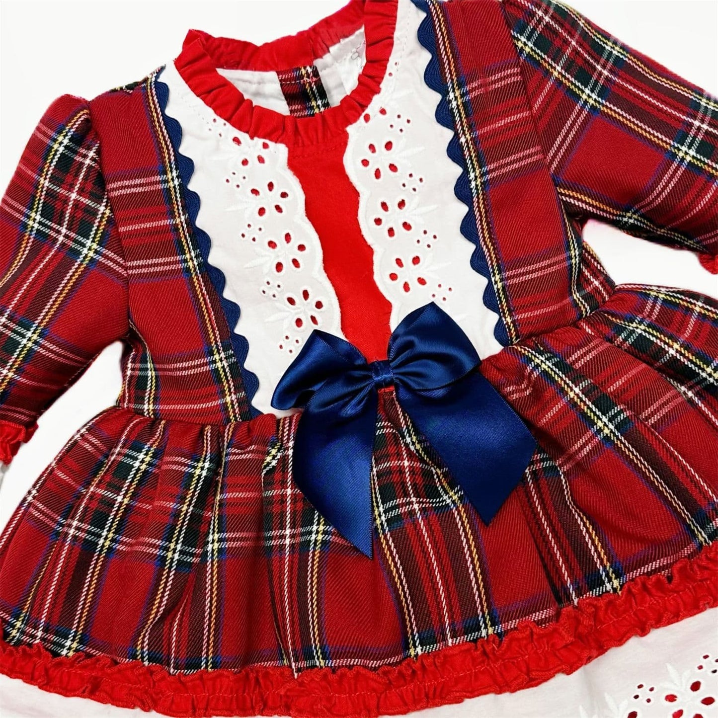 *SALE* Baby Girl Red Tartan Puff Ball Dress Navy Bow "1982"