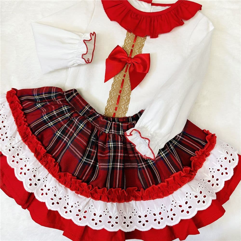 *SALE* Baby Girl Red Tartan Skirt with Shirt "2060 Red"