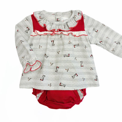 *SALE* Baby Girl Red with Grey Puppy Print Dress with Pants "MYD230"