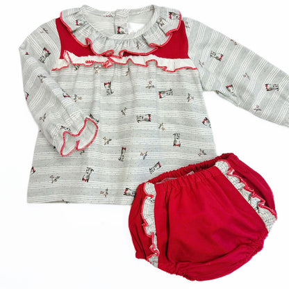 *SALE* Baby Girl Red with Grey Puppy Print Dress with Pants "MYD230"