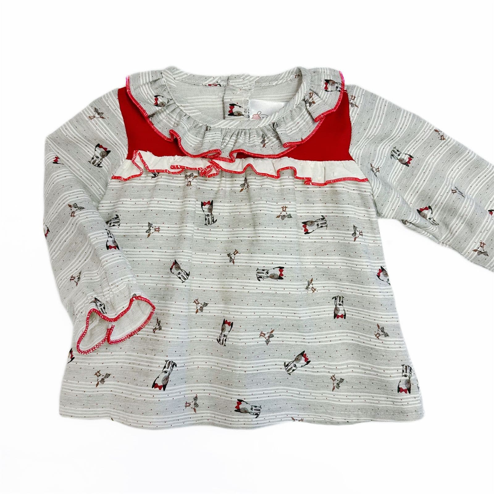 *SALE* Baby Girl Red with Grey Puppy Print Dress with Pants "MYD230"