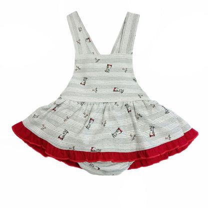 *SALE* Baby Girl Red with Grey Puppy Print Pinafore with Top "MYD231"