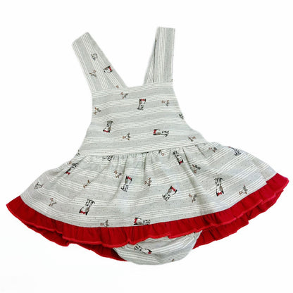 *SALE* Baby Girl Red with Grey Puppy Print Pinafore with Top "MYD231"