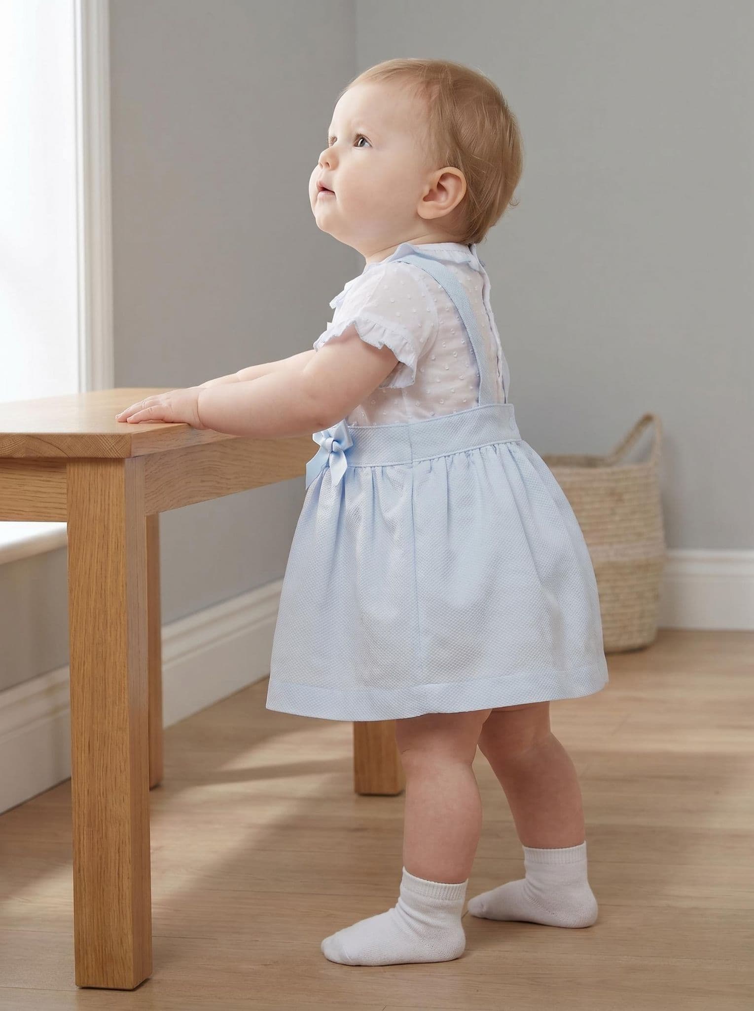*SALE* Baby Girl Spanish Style Blue Waffle Pinafore Set Brace Skirt Set A100 B