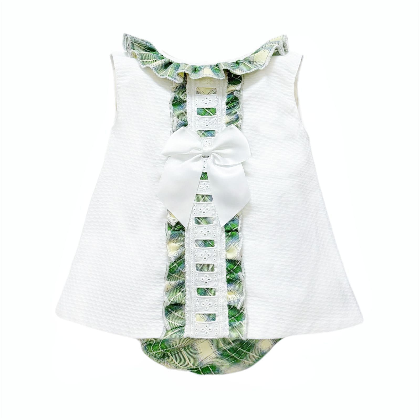 *SALE* Baby Girl Waffle Dress Green Check Details with Pants "2501"