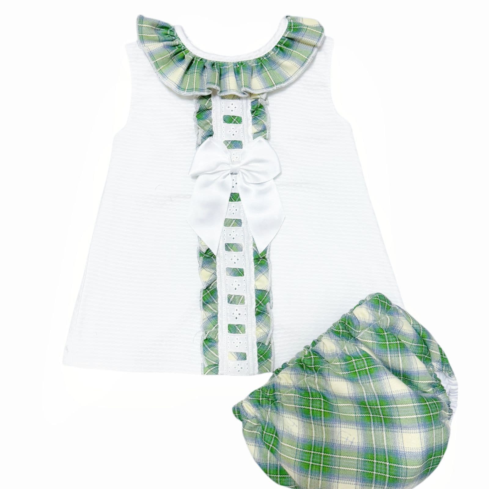*SALE* Baby Girl Waffle Dress Green Check Details with Pants "2501"