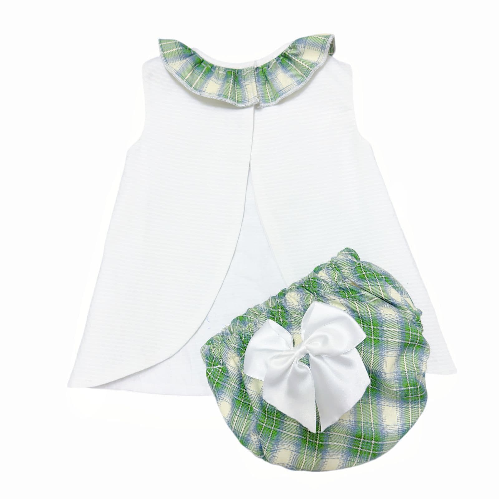 *SALE* Baby Girl Waffle Dress Green Check Details with Pants "2501"