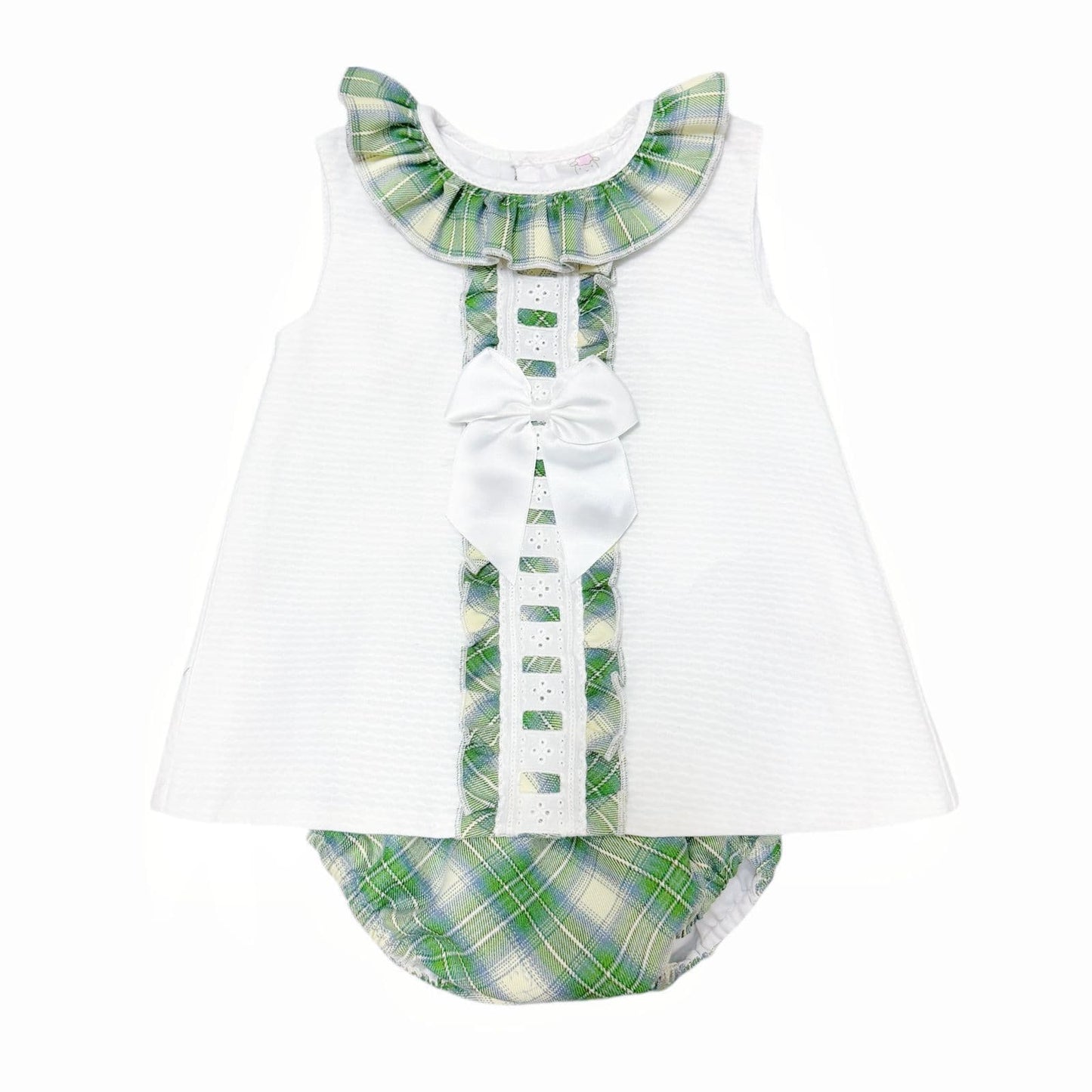 *SALE* Baby Girl Waffle Dress Green Check Details with Pants "2501"