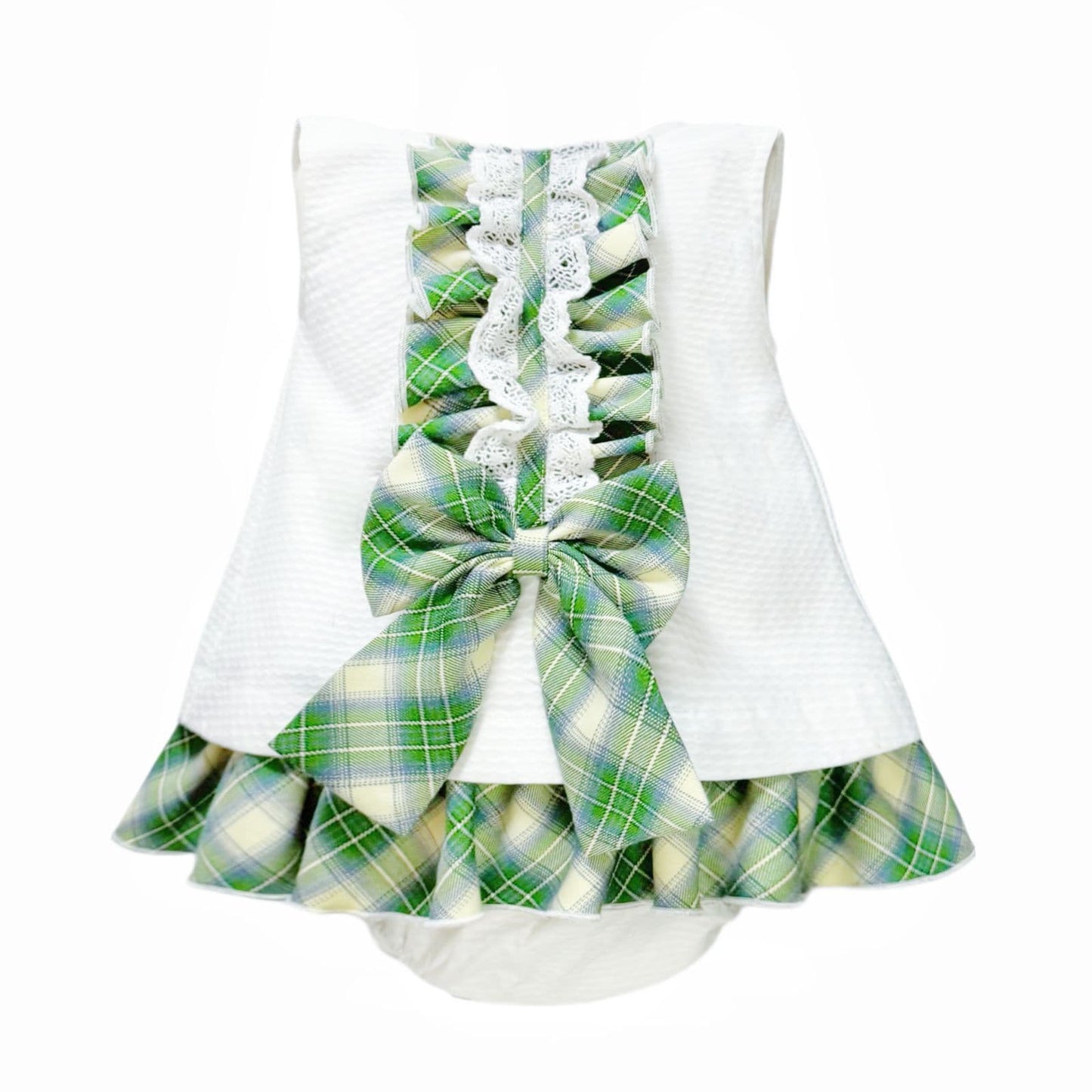 *SALE* Baby Girl Waffle Dress Green Check Details with Pants "2502"