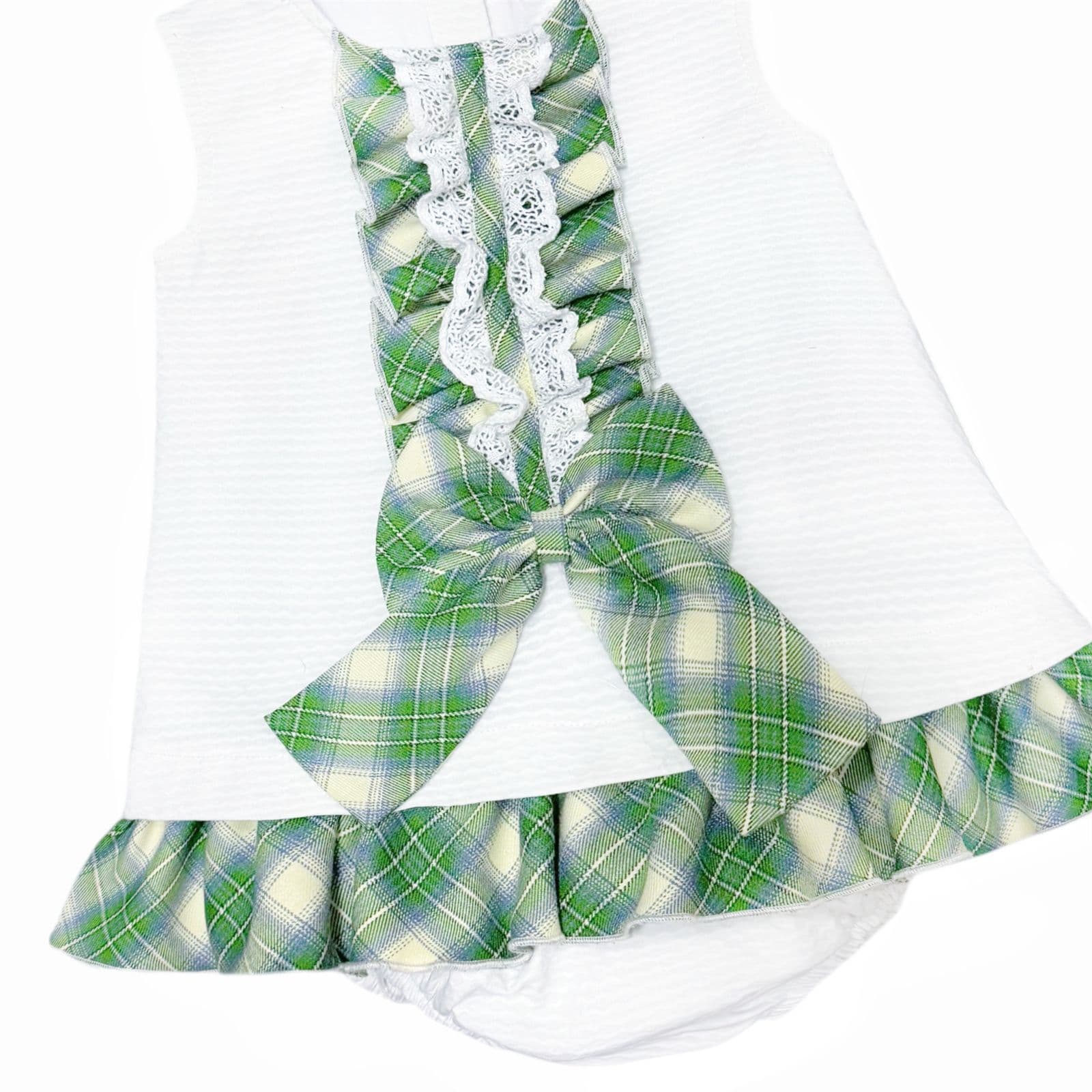 *SALE* Baby Girl Waffle Dress Green Check Details with Pants "2502"