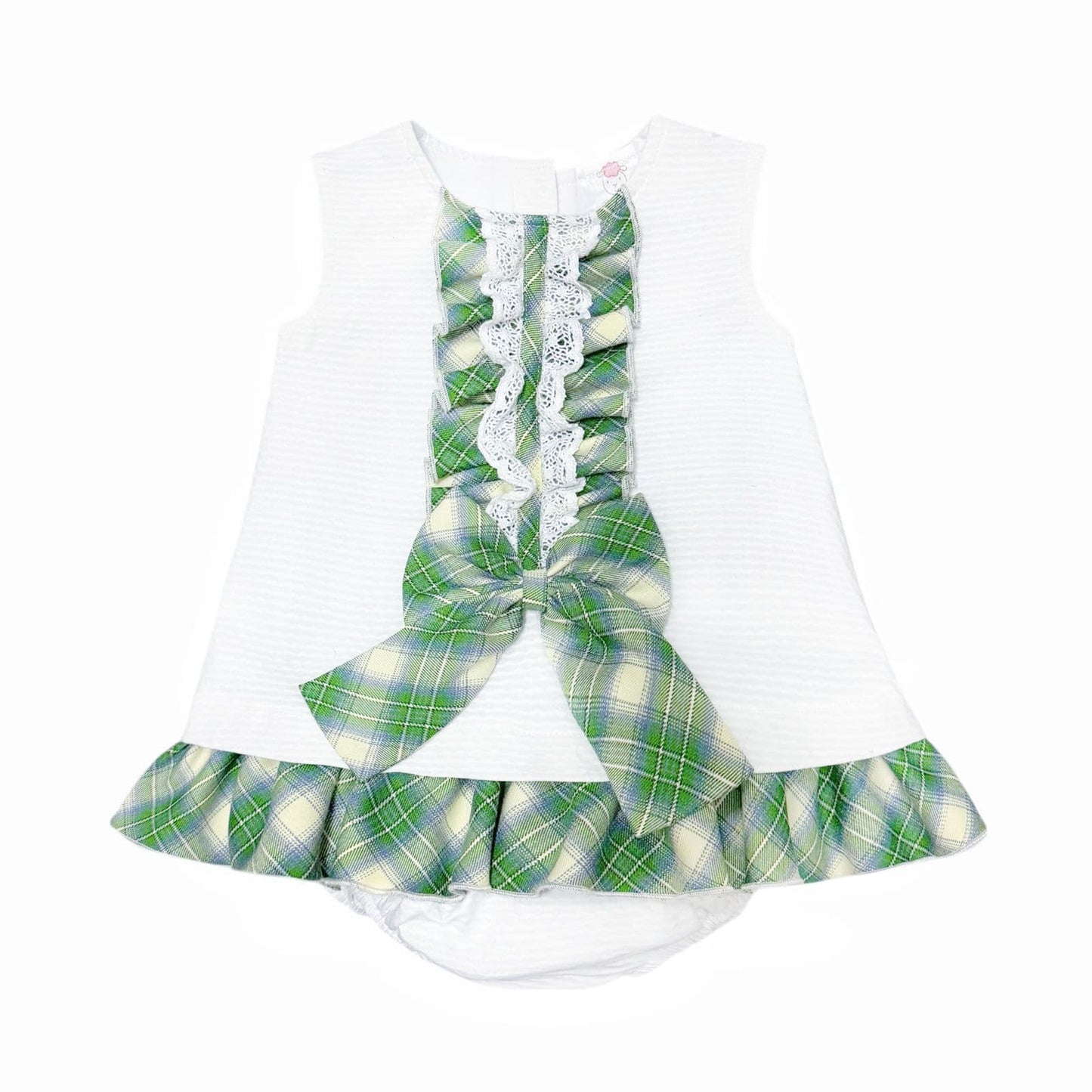 *SALE* Baby Girl Waffle Dress Green Check Details with Pants "2502"