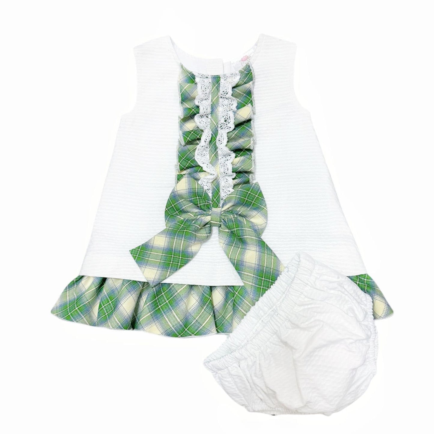 *SALE* Baby Girl Waffle Dress Green Check Details with Pants "2502"