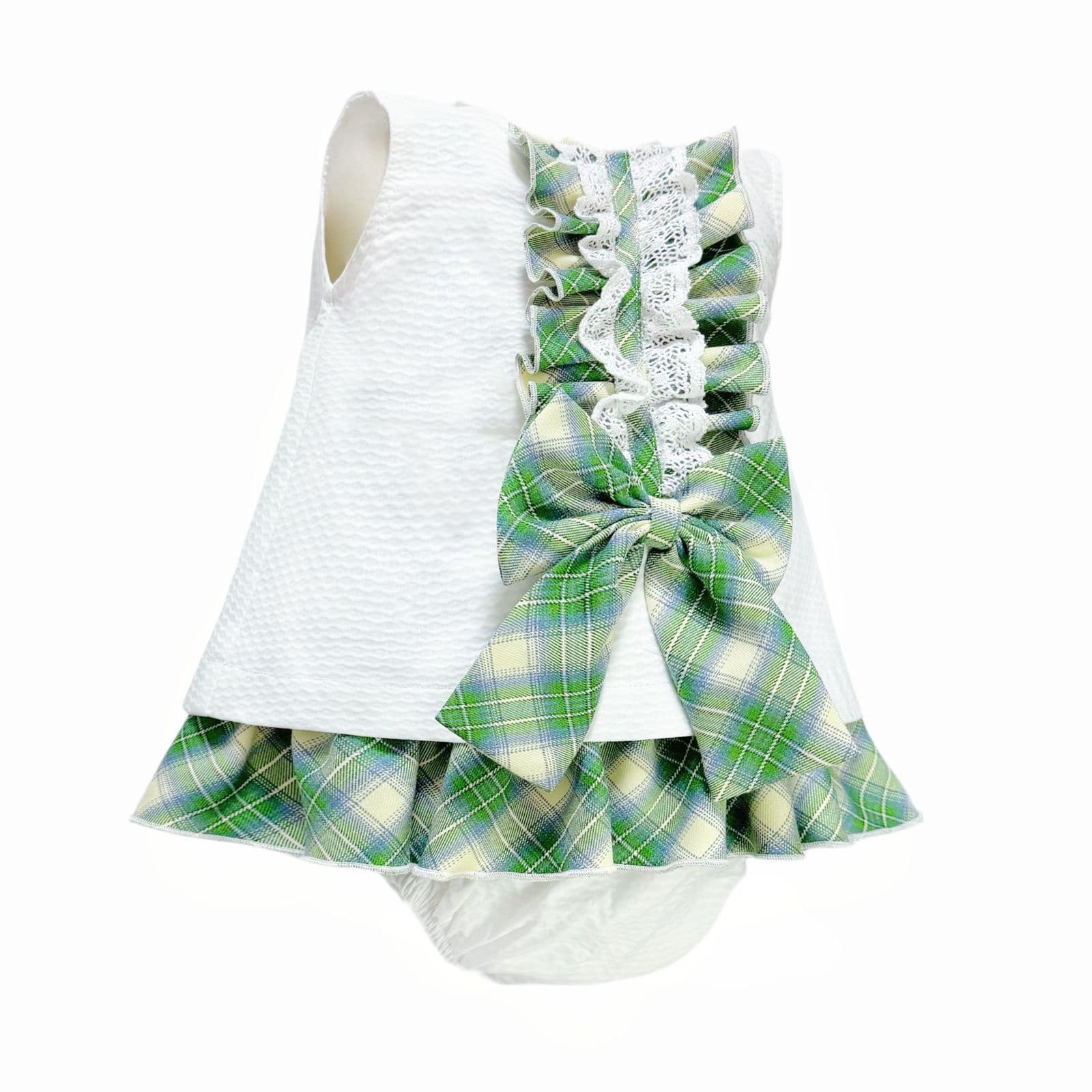 *SALE* Baby Girl Waffle Dress Green Check Details with Pants "2502"