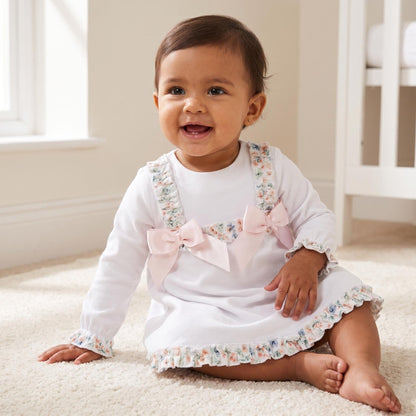 *SALE* Baby Girl White A Line Cotton Dress Satin Bows with Pants "MYD25209"