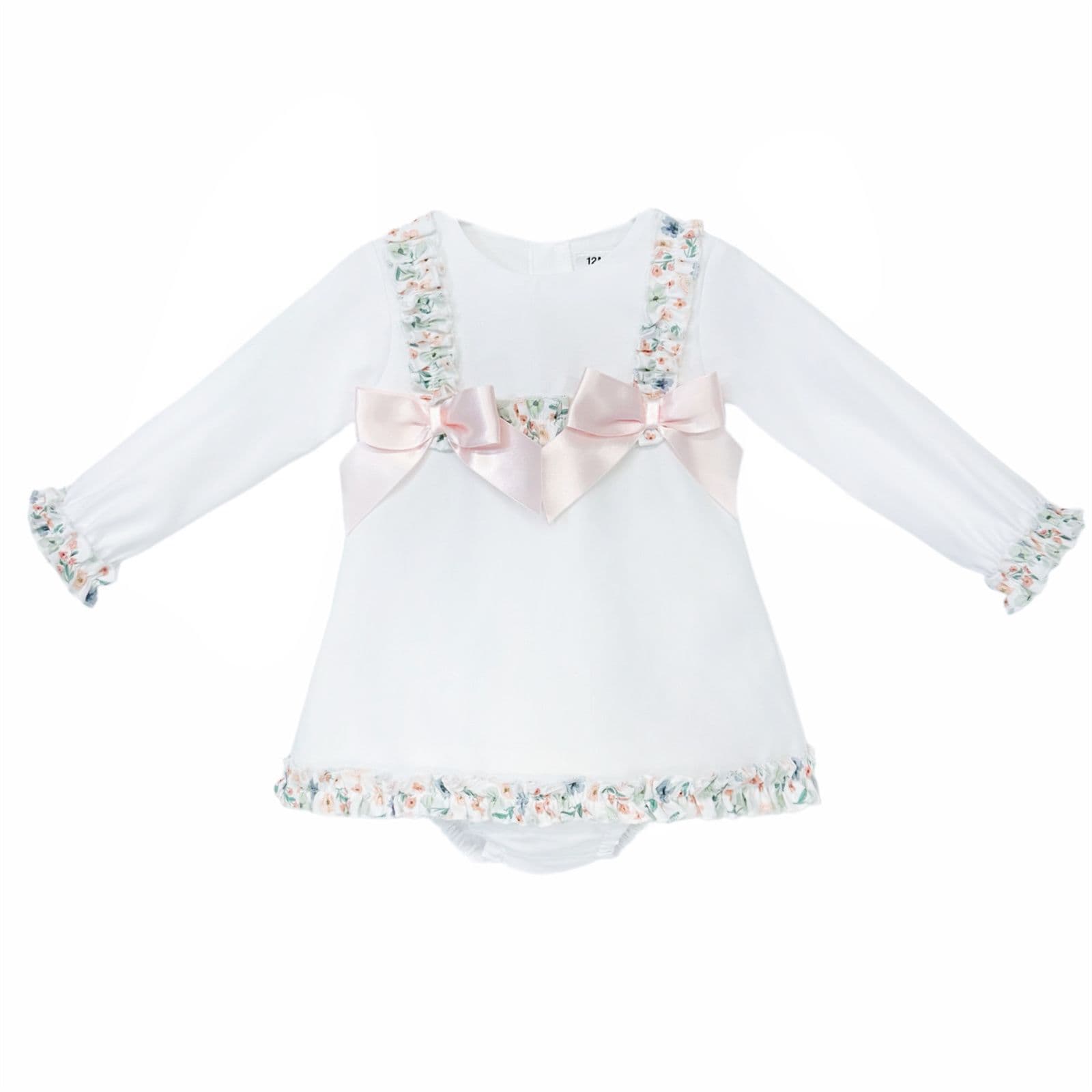 *SALE* Baby Girl White A Line Cotton Dress Satin Bows with Pants "MYD25209"