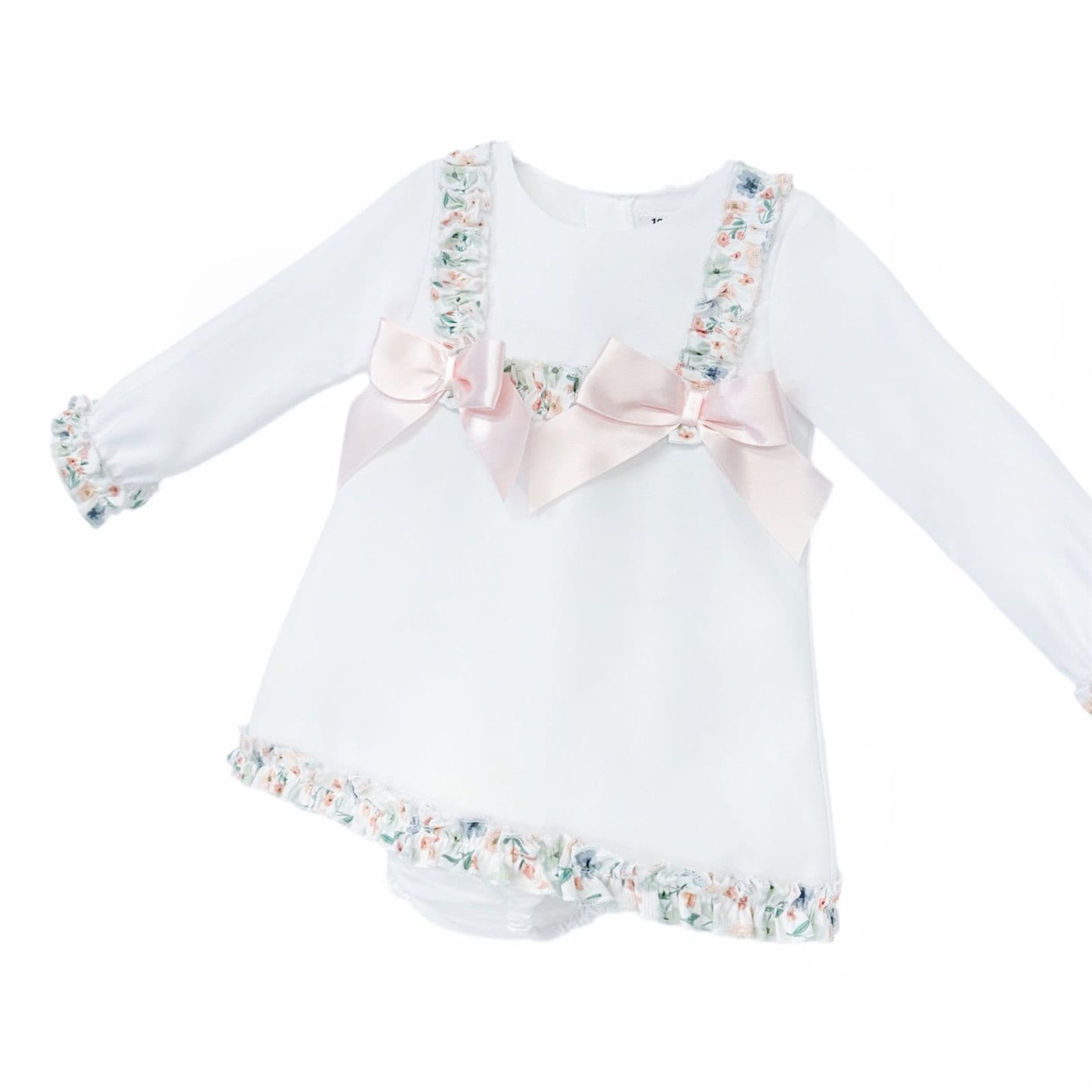 *SALE* Baby Girl White A Line Cotton Dress Satin Bows with Pants "MYD25209"