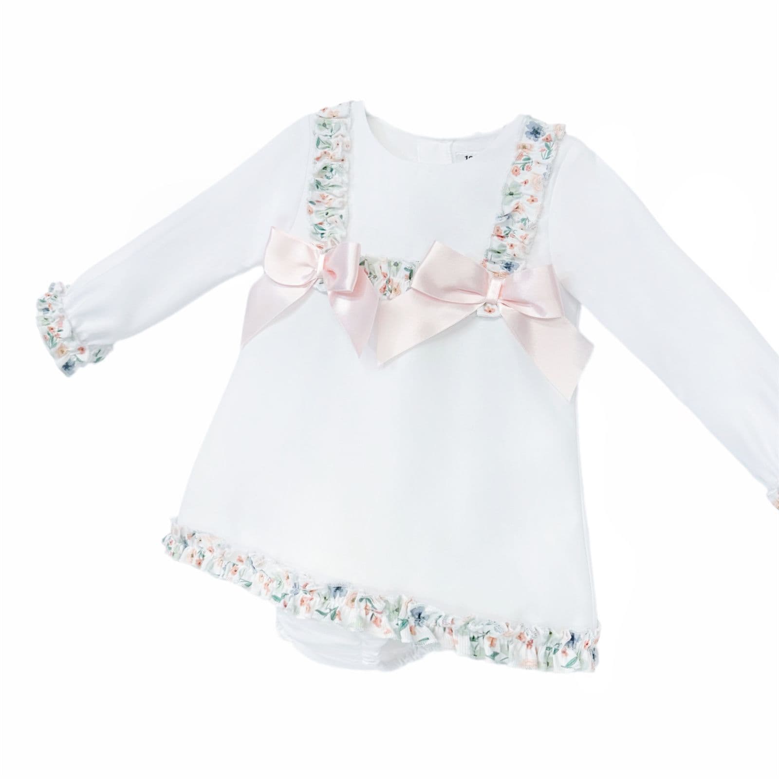 *SALE* Baby Girl White A Line Cotton Dress Satin Bows with Pants "MYD25209"
