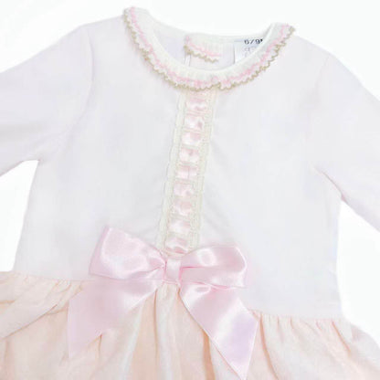 *SALE* Baby Girl White & Blush Pink Satin Bow Puff Dress Romper MYDD001