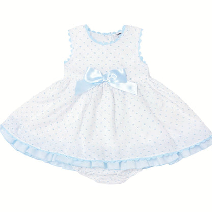 *SALE* Baby Girl White Cotton Dress Blue Details with Pants "MYD2440B"