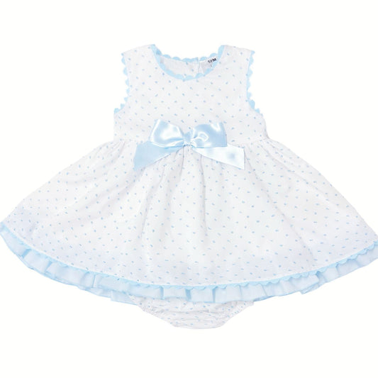*SALE* Baby Girl White Cotton Dress Blue Details with Pants "MYD2440B"