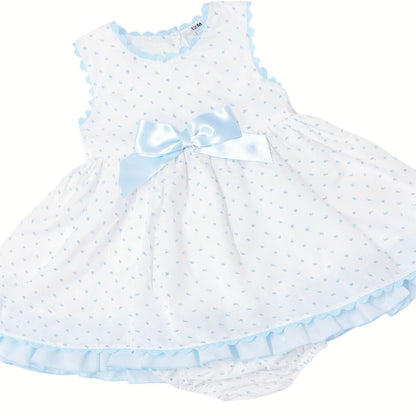 *SALE* Baby Girl White Cotton Dress Blue Details with Pants "MYD2440B"