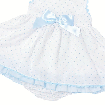 *SALE* Baby Girl White Cotton Dress Blue Details with Pants "MYD2440B"