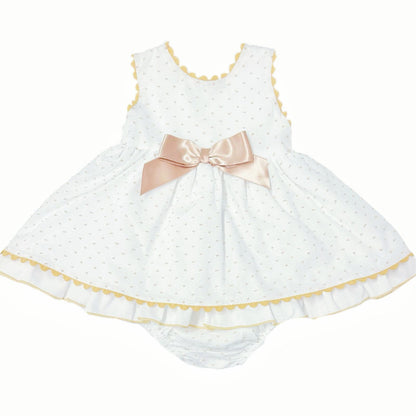 *SALE* Baby Girl White Cotton Dress Camel Details with Pants "MYD2440C"