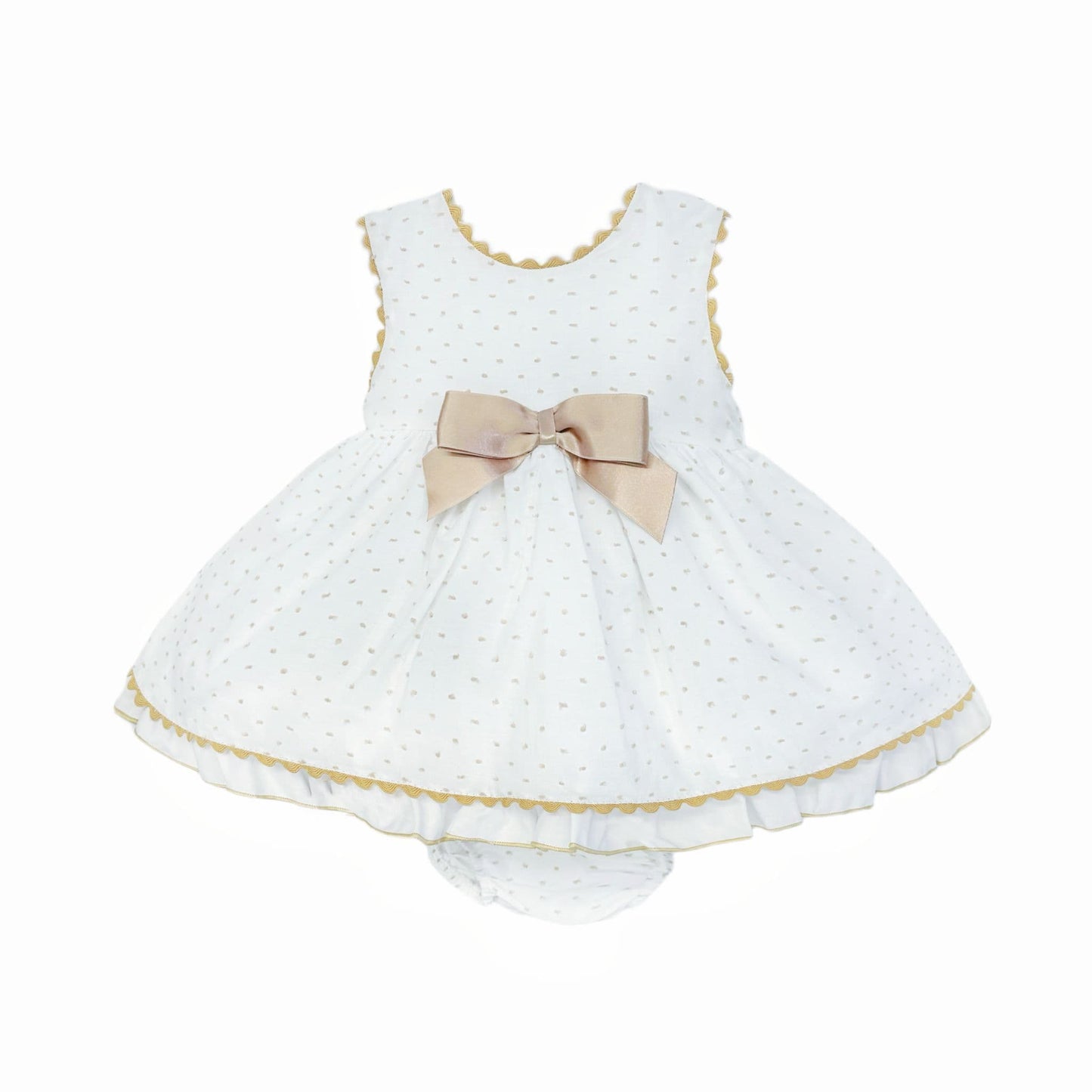 *SALE* Baby Girl White Cotton Dress Camel Details with Pants "MYD2440C"