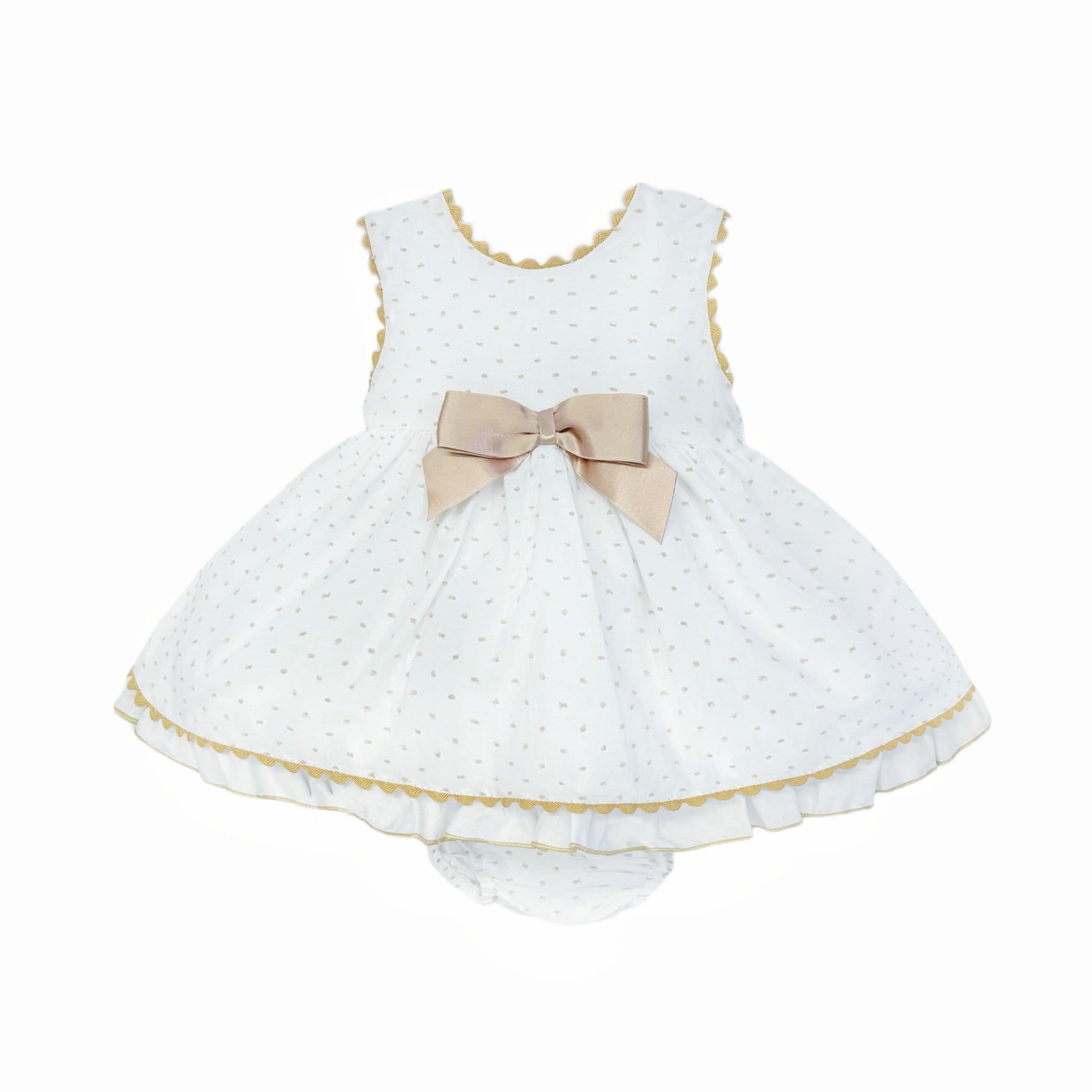 *SALE* Baby Girl White Cotton Dress Camel Details with Pants "MYD2440C"
