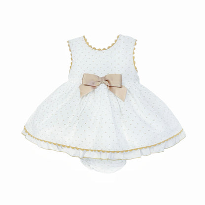 *SALE* Baby Girl White Cotton Dress Camel Details with Pants "MYD2440C"