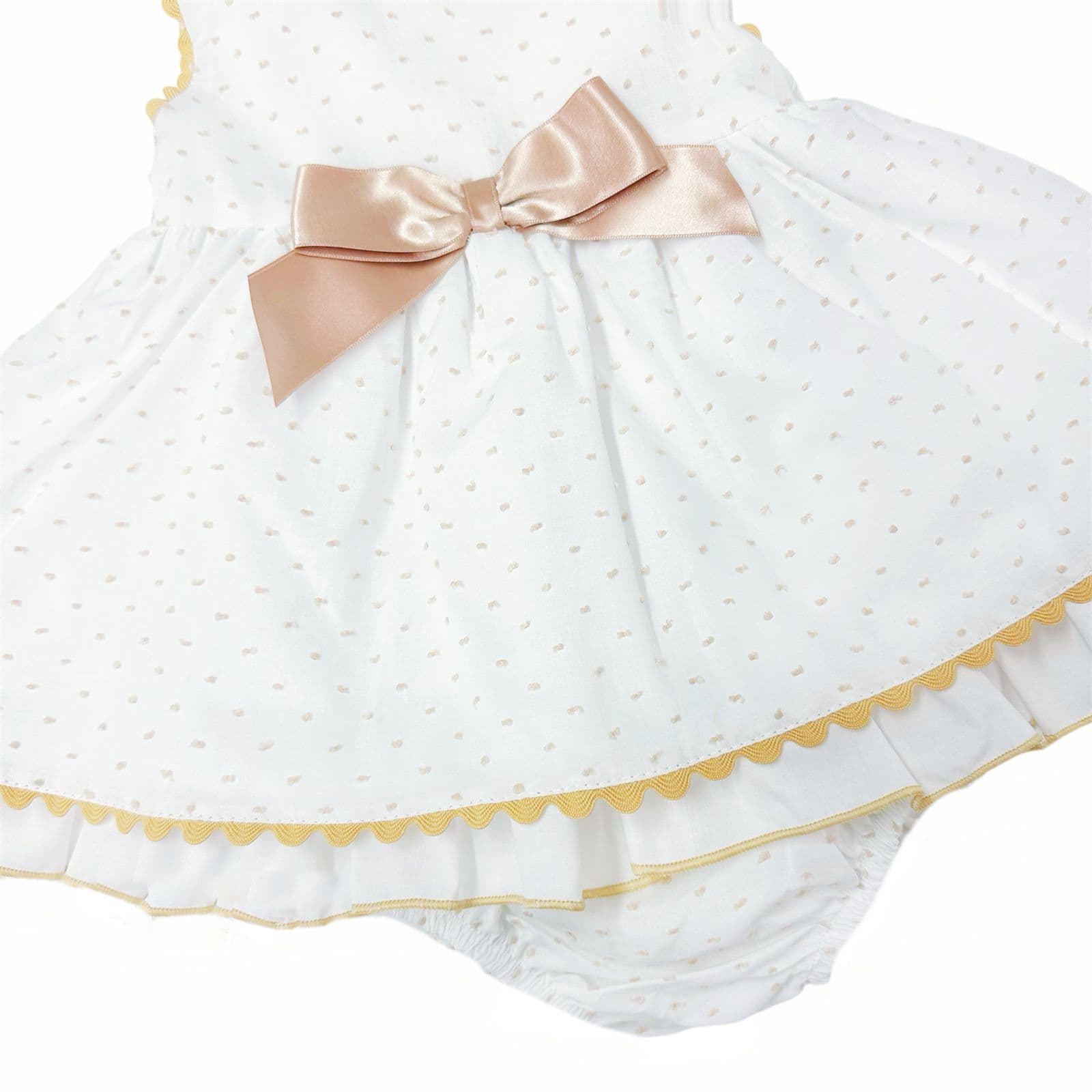 *SALE* Baby Girl White Cotton Dress Camel Details with Pants "MYD2440C"