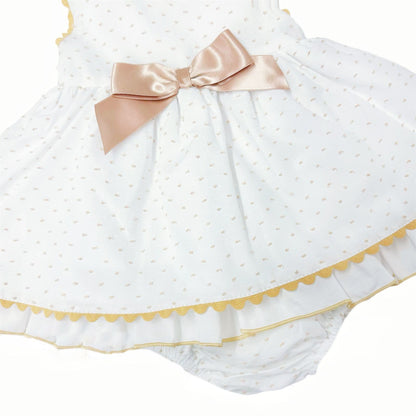 *SALE* Baby Girl White Cotton Dress Camel Details with Pants "MYD2440C"